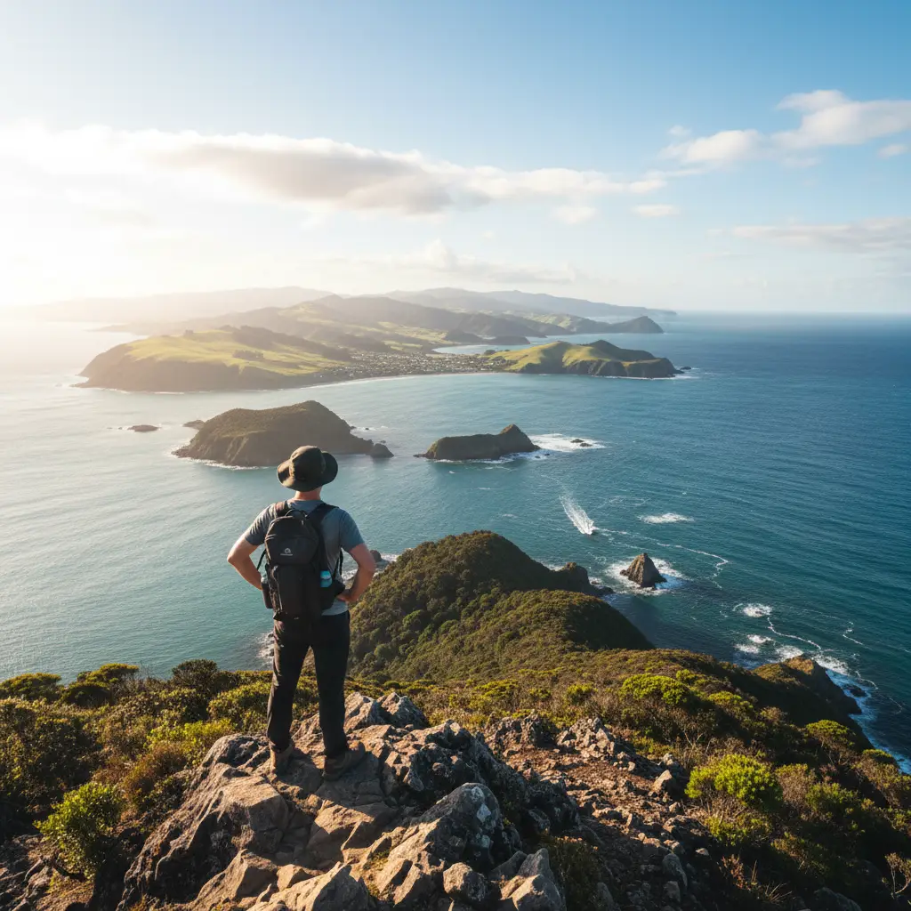Hiker at the summit of Kapiti Island Rangatira Point