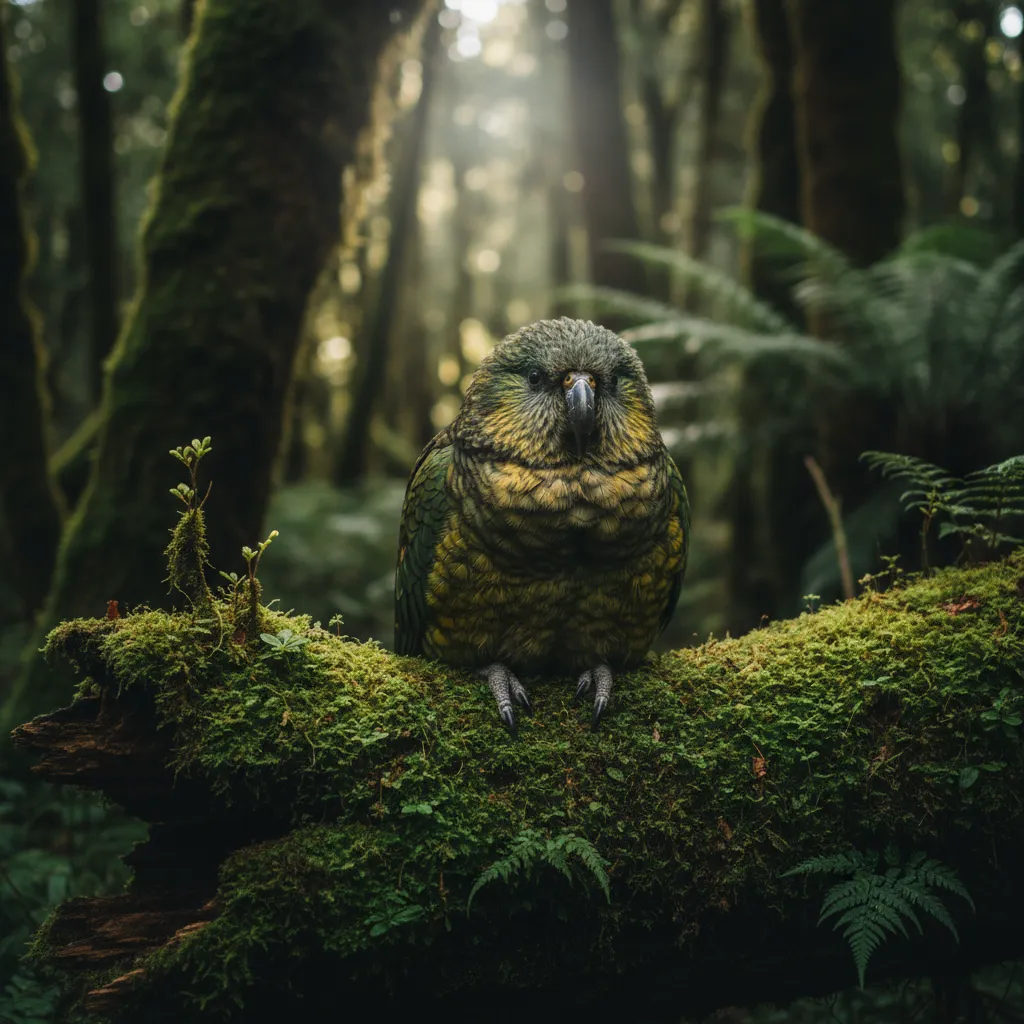 Rare Kakapo parrot inside the sanctuary