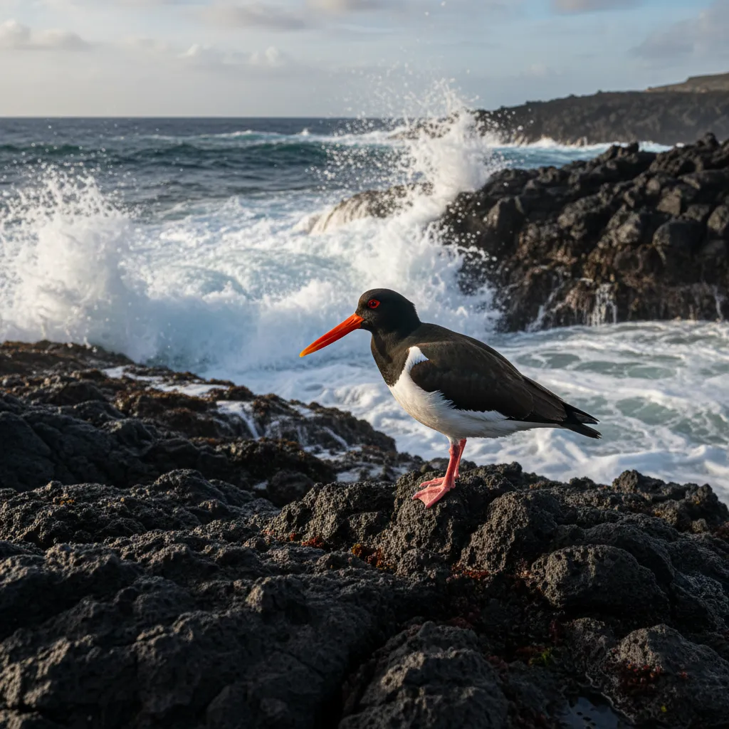 Chatham Island Oystercatcher on a rocky shore