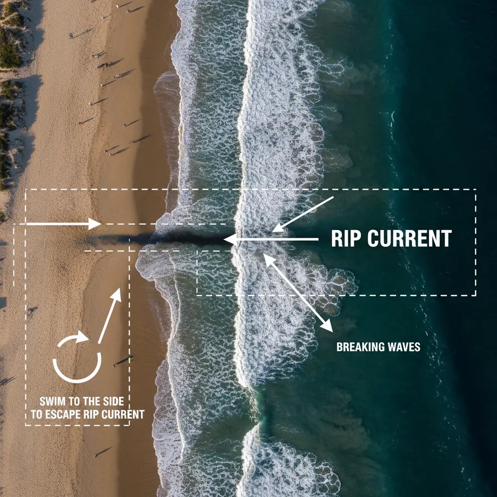 Diagram showing how to identify a rip current from the shore