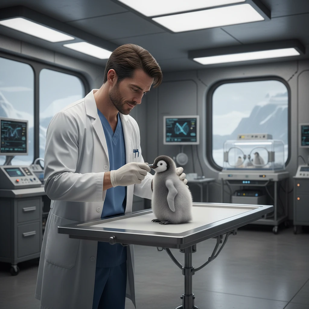 Veterinarian treating a yellow-eyed penguin chick