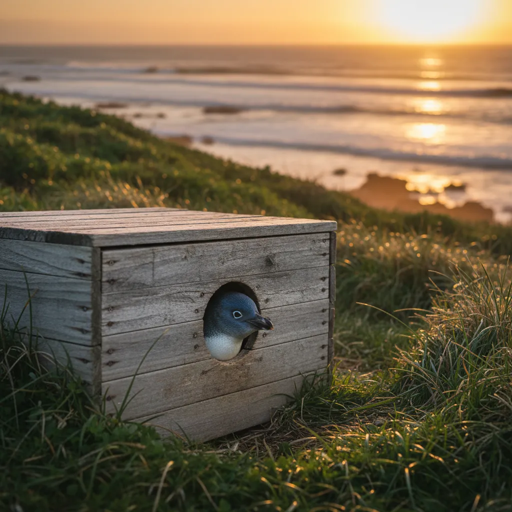 Little Blue Penguin inside an artificial nesting box