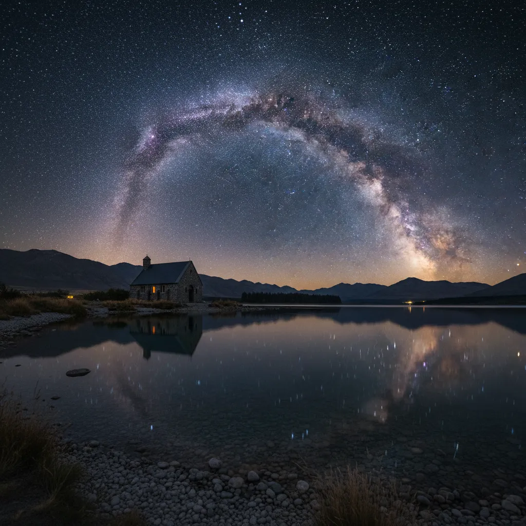 Milky Way galaxy visible over Lake Tekapo Church of the Good Shepherd