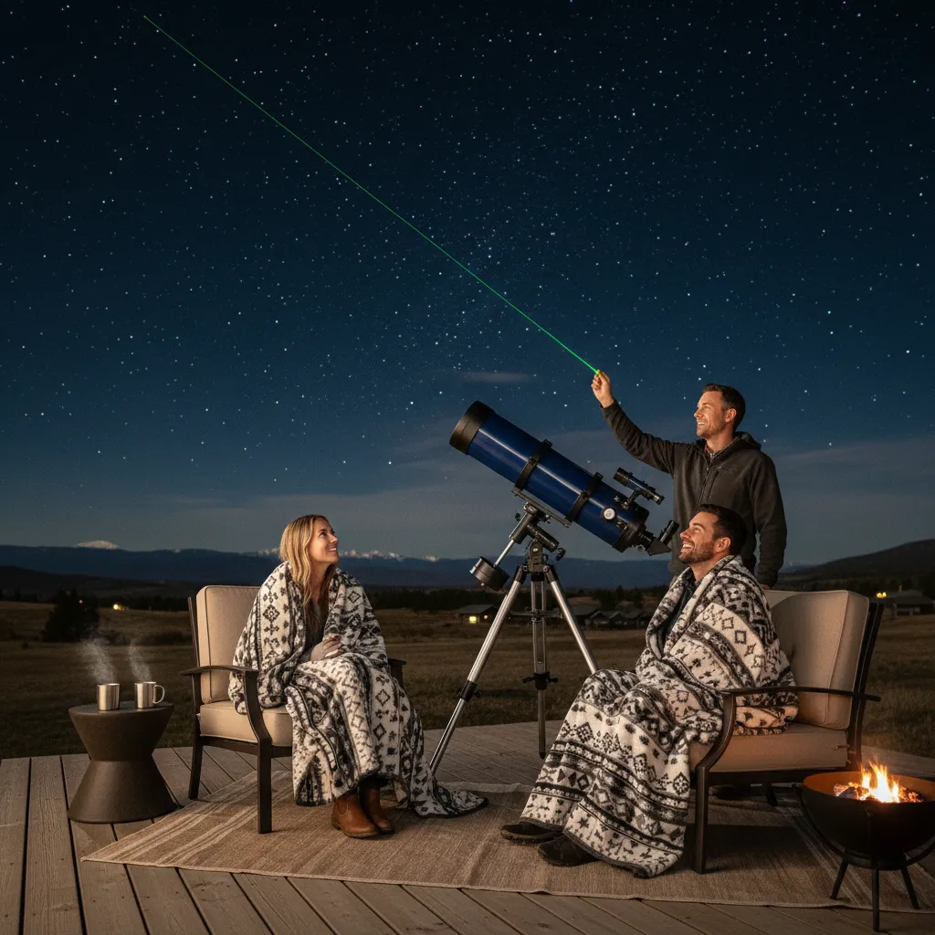 Tourists using a telescope with a Good Heavens guide on Great Barrier Island