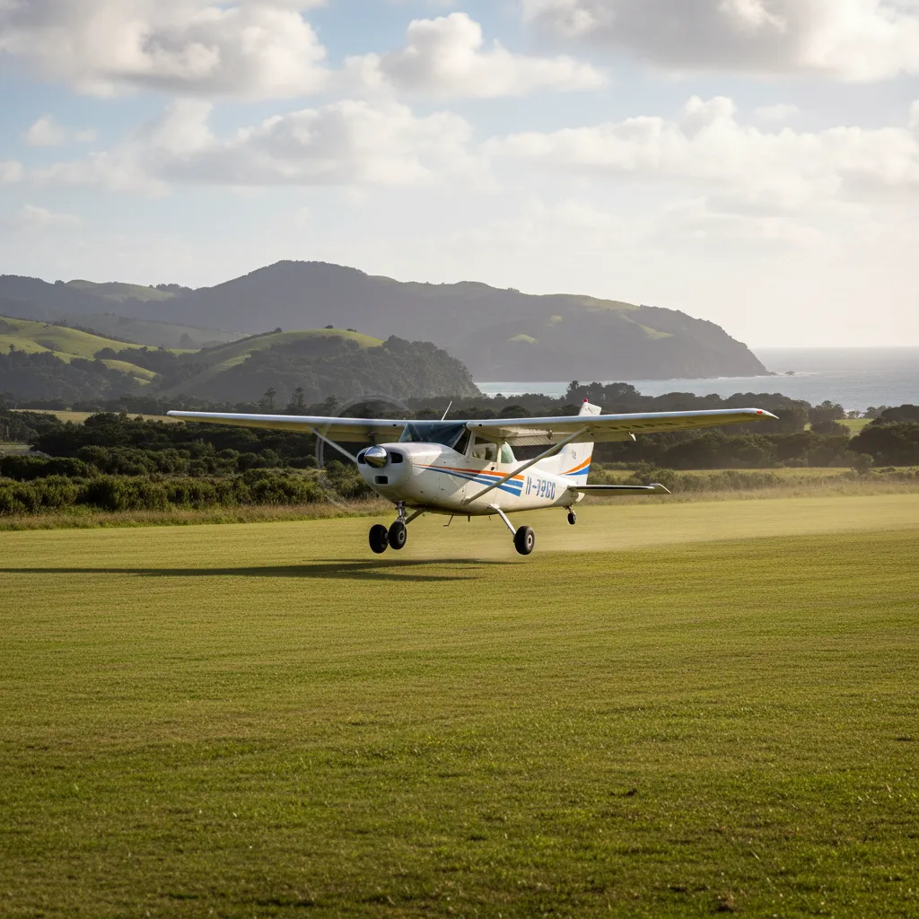Barrier Air plane landing on Great Barrier Island airstrip