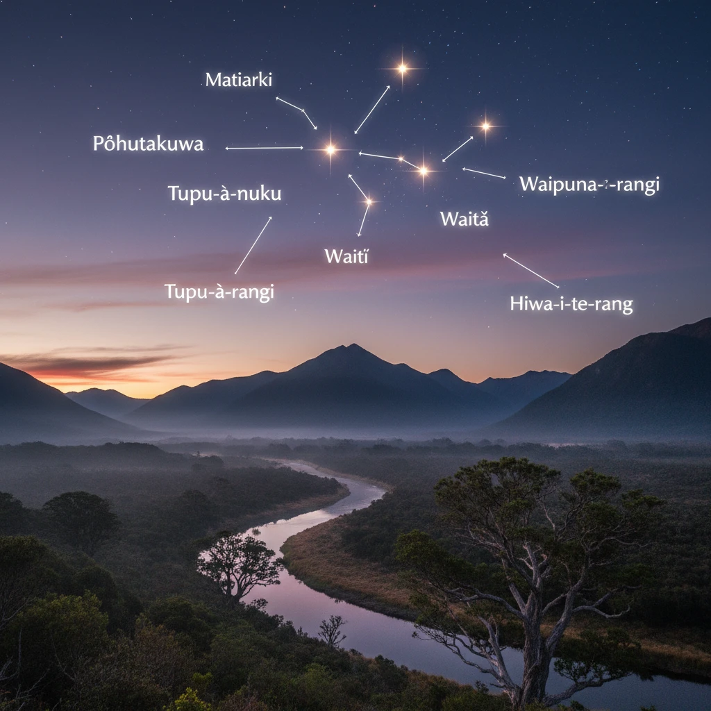 The nine stars of Matariki and their positions
