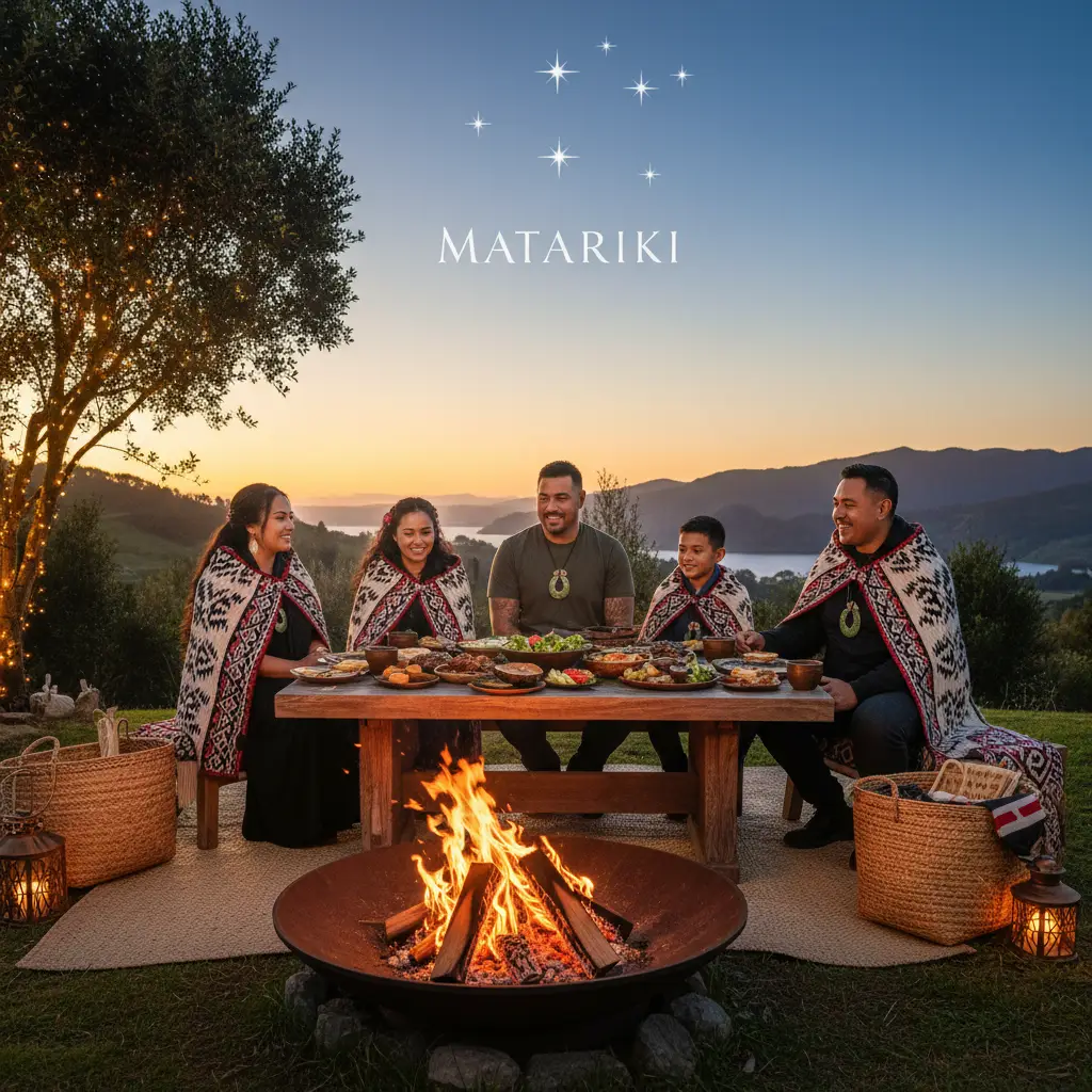 Family celebrating Matariki with a shared meal