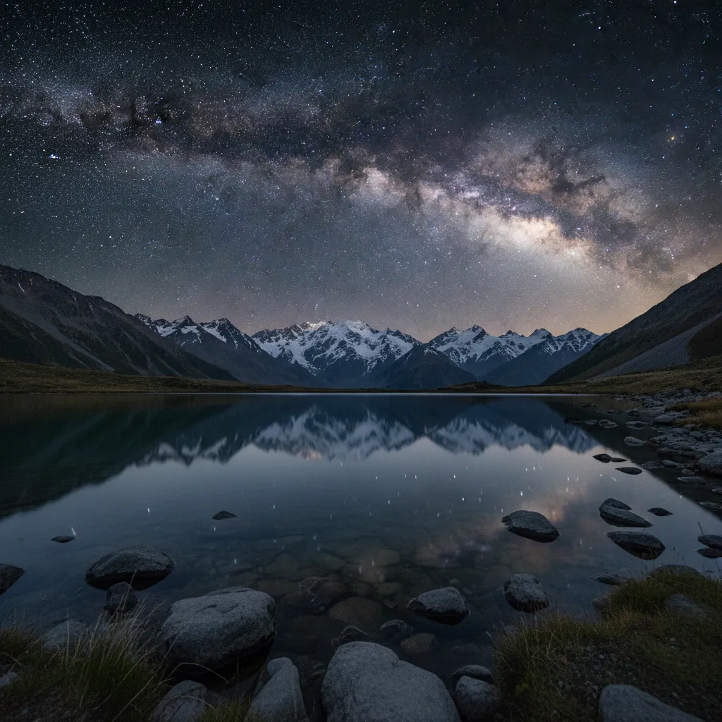 Milky Way arching over a New Zealand alpine lake