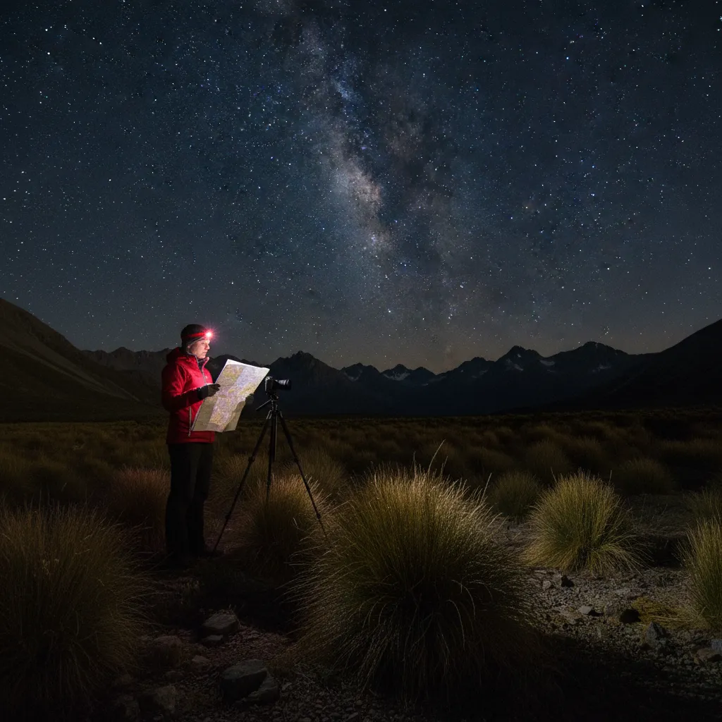 Photographer using red light etiquette in nature