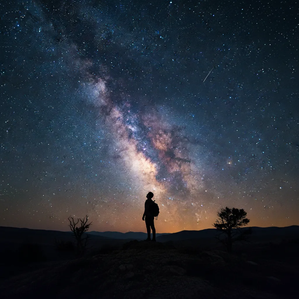 Stargazer observing the Galactic Core in New Zealand winter sky