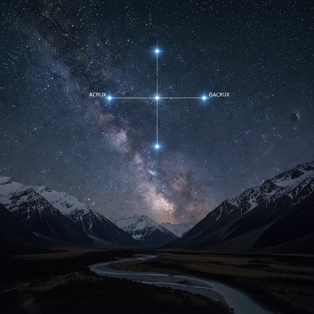 The Southern Cross constellation visible over New Zealand mountains