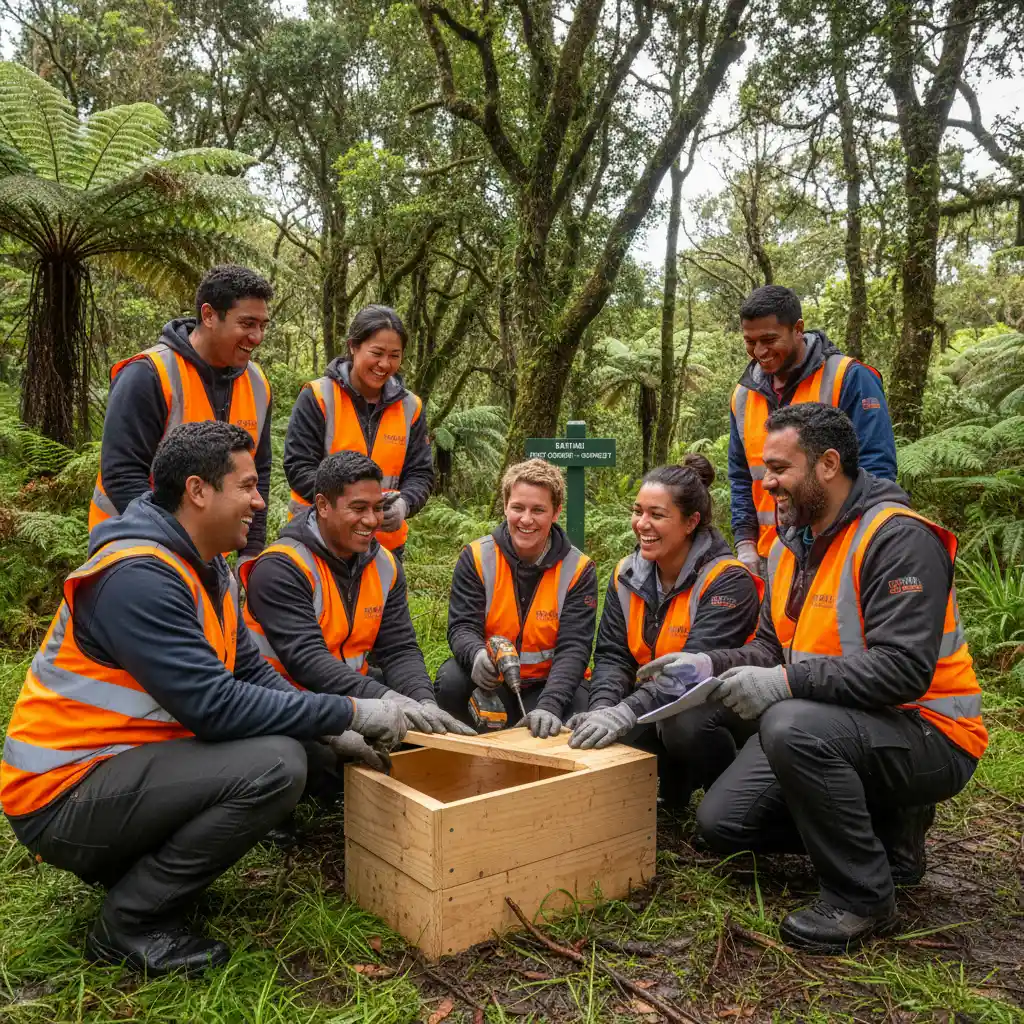 Community volunteers installing predator traps