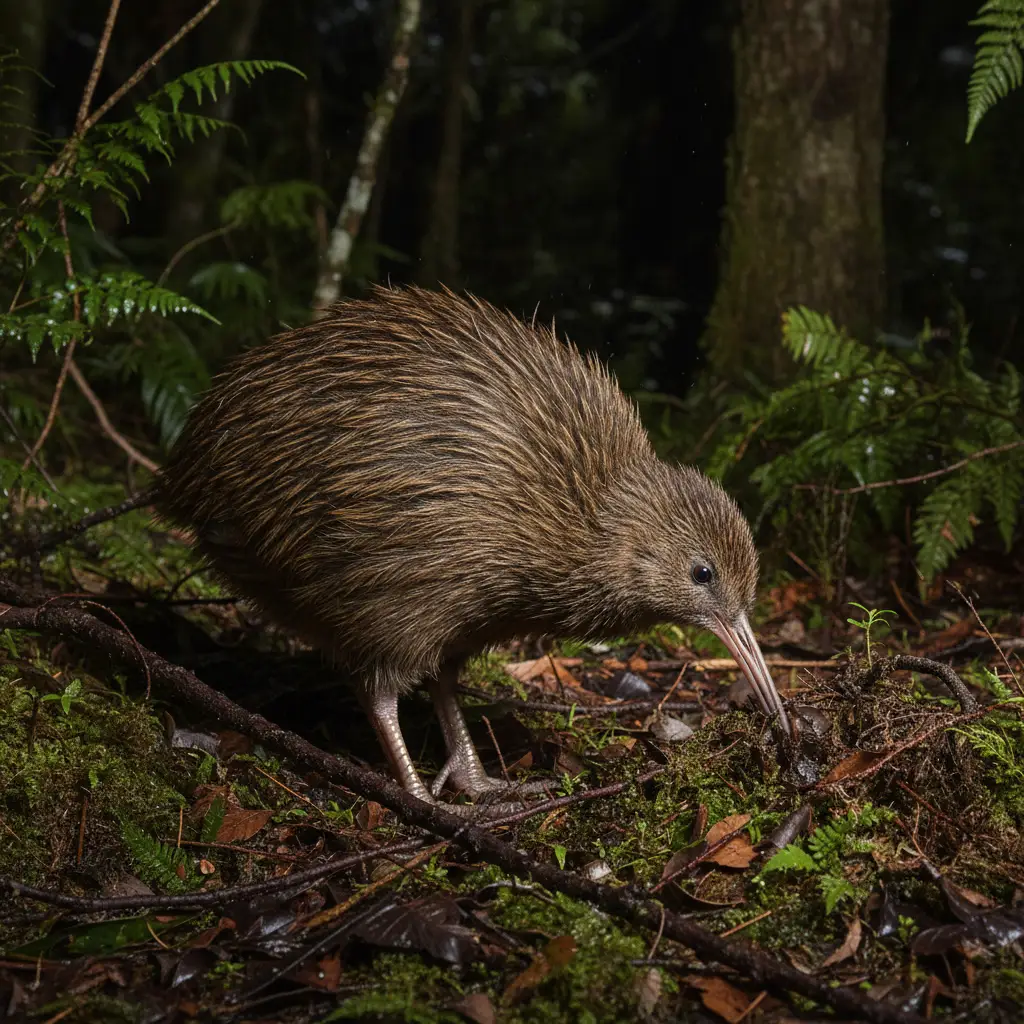 North Island Brown Kiwi foraging