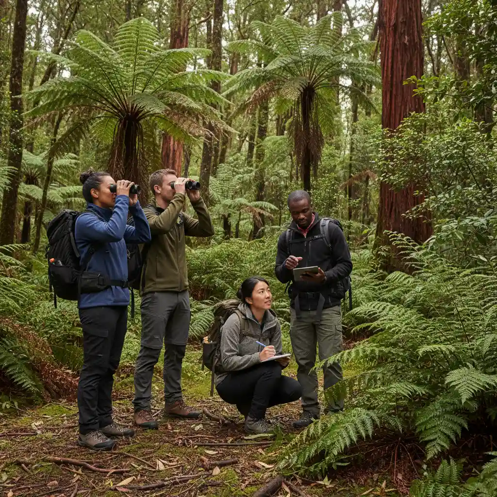 Group of volunteers participating in NZ citizen science projects in the bush