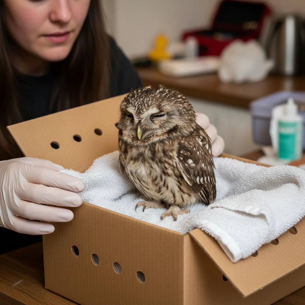 Safe handling of an injured native morepork owl
