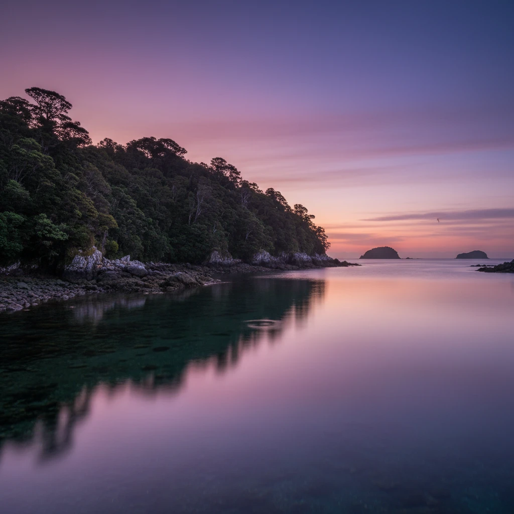 Peaceful landscape of Stewart Island Rakiura for silence and mental relief