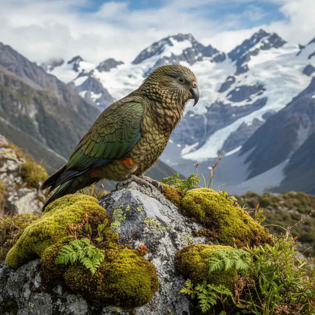 Kea parrot in New Zealand Southern Alps illustrating ethical distance