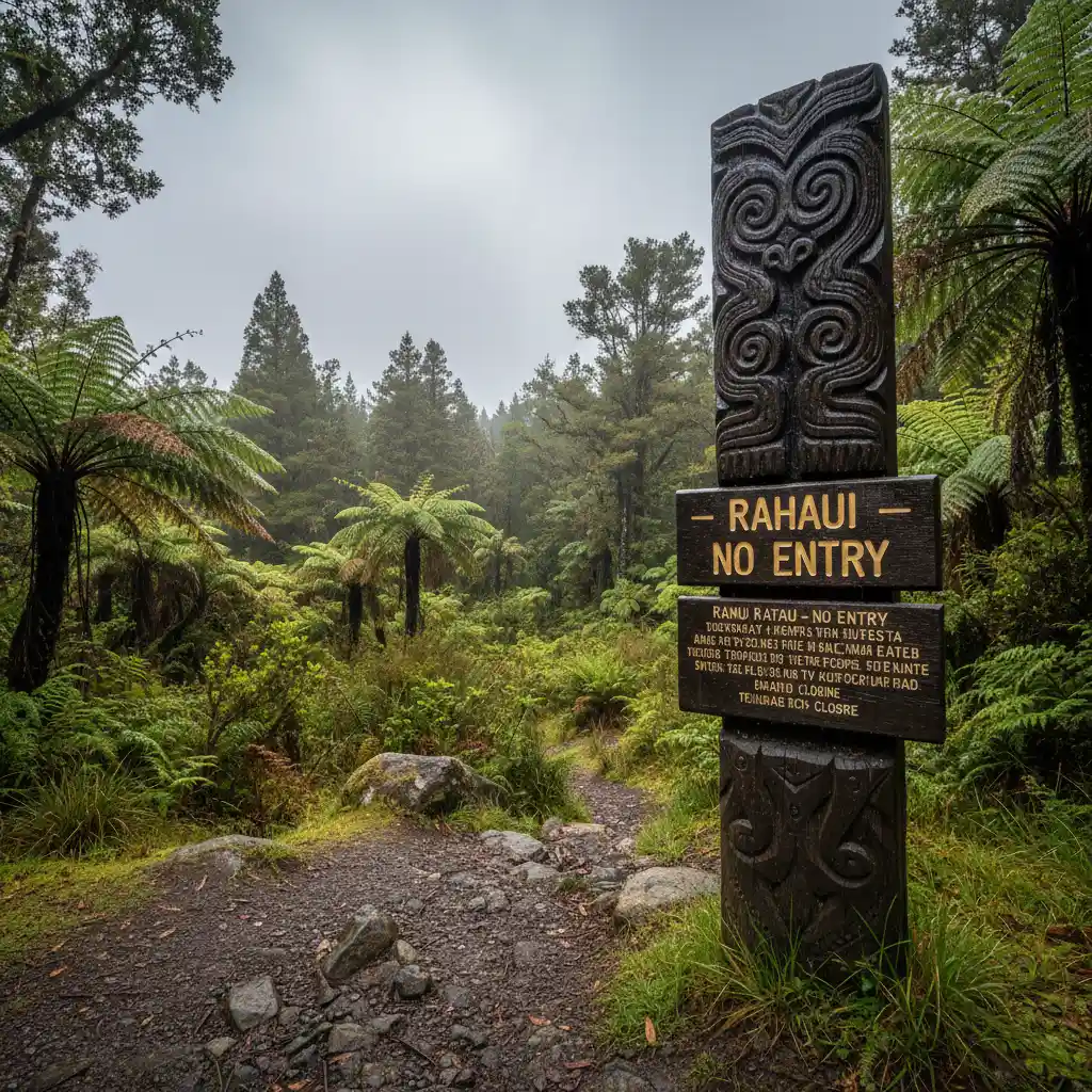 Rahui sign warning visitors of a restricted area