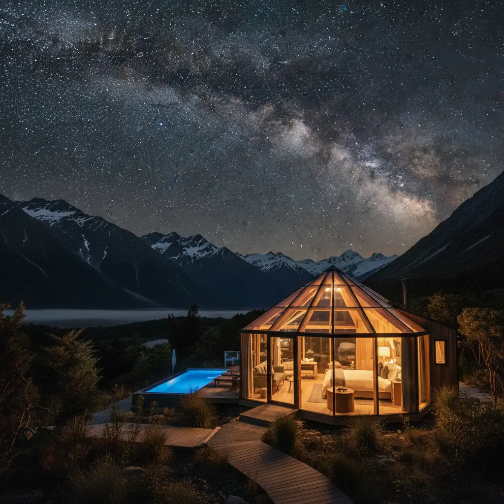 Glass roof accommodation for stargazing in New Zealand