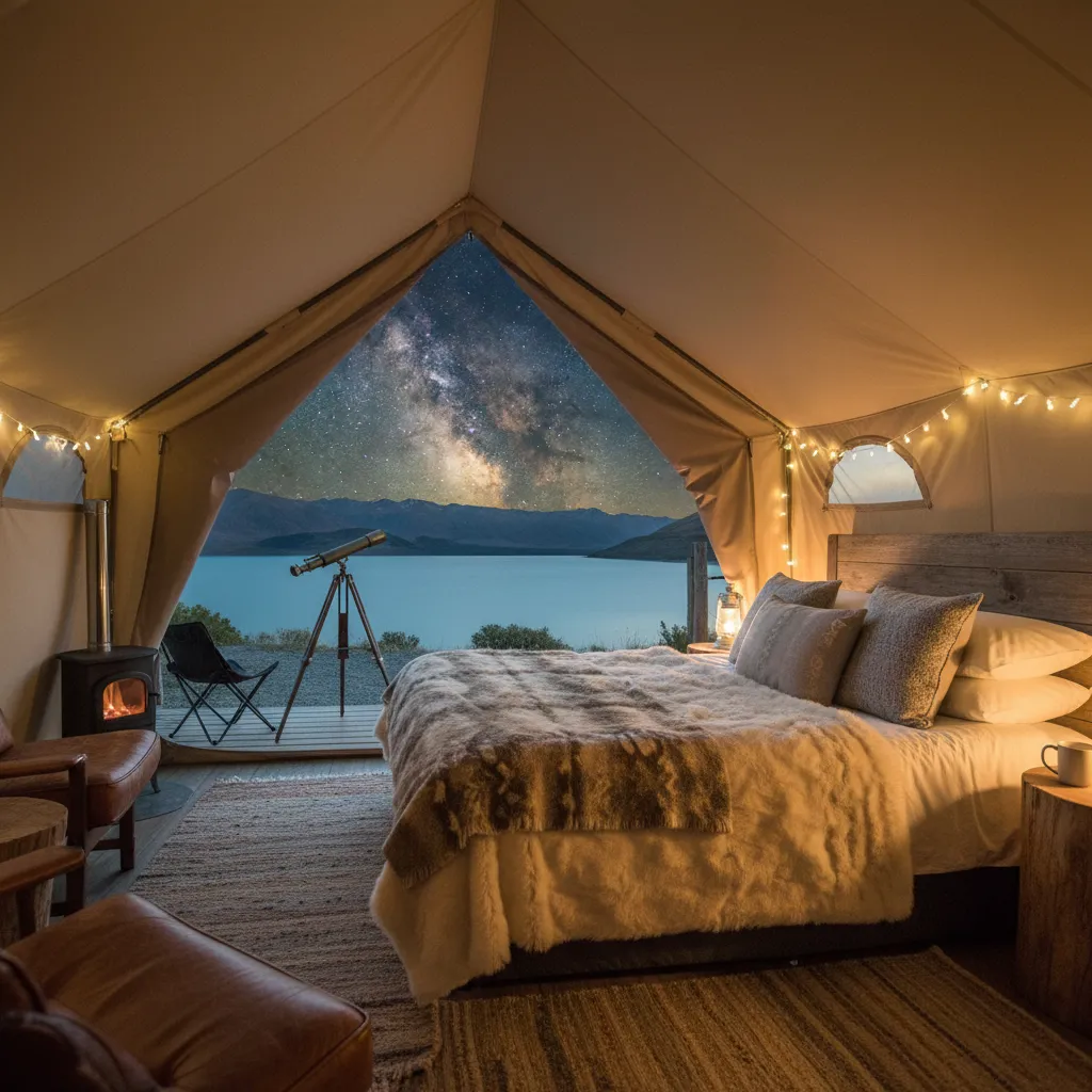 Glamping accommodation near dark sky reserves NZ with telescope