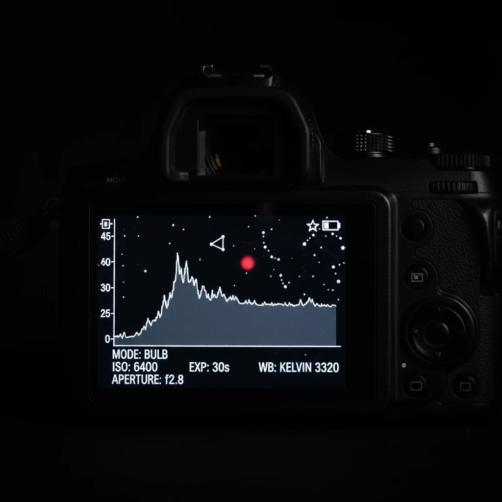 Camera settings and histogram for night photography