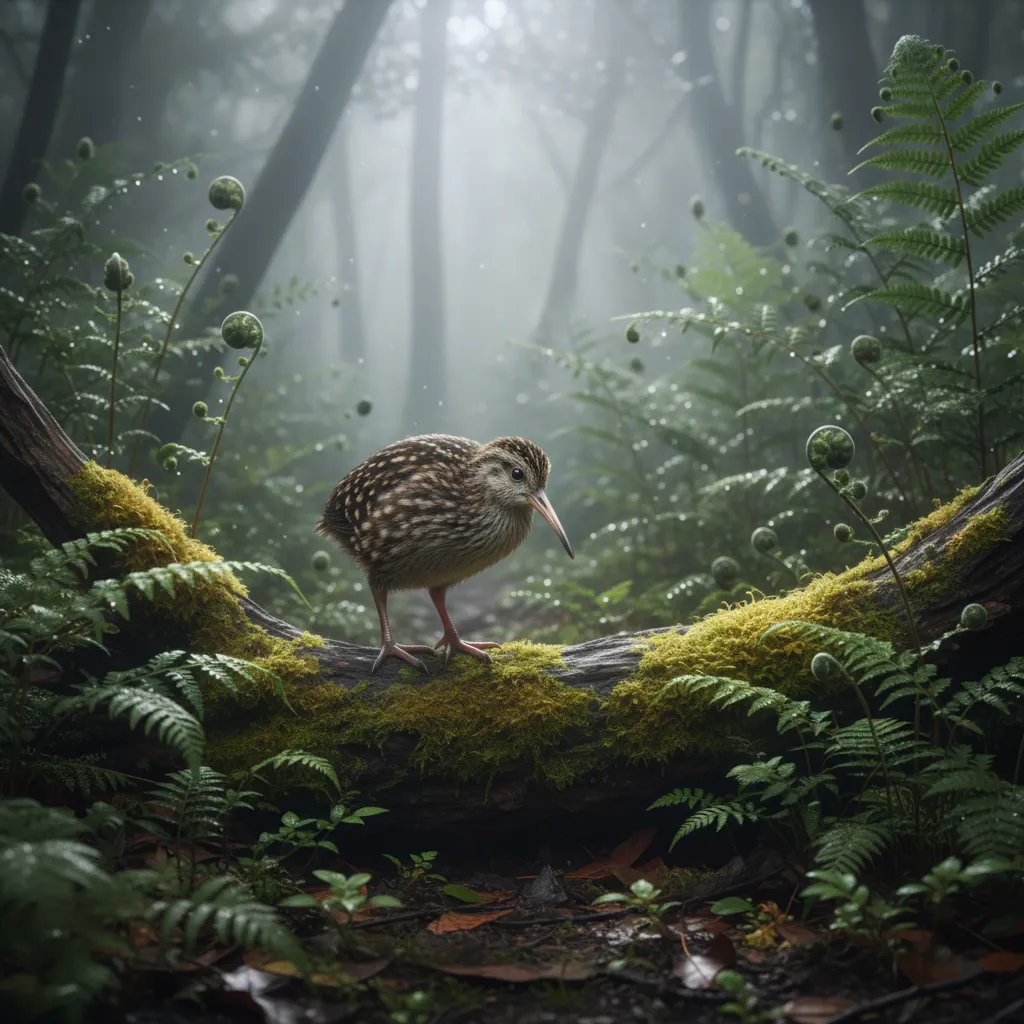 Little Spotted Kiwi in the dense forest of Kapiti Island