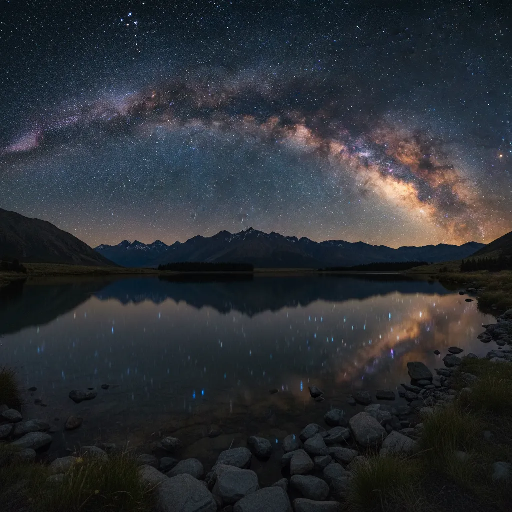 The Milky Way galaxy arching over a New Zealand landscape