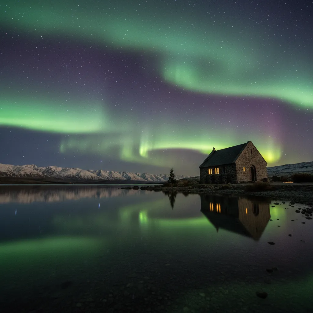 Aurora Australis over Church of the Good Shepherd Lake Tekapo