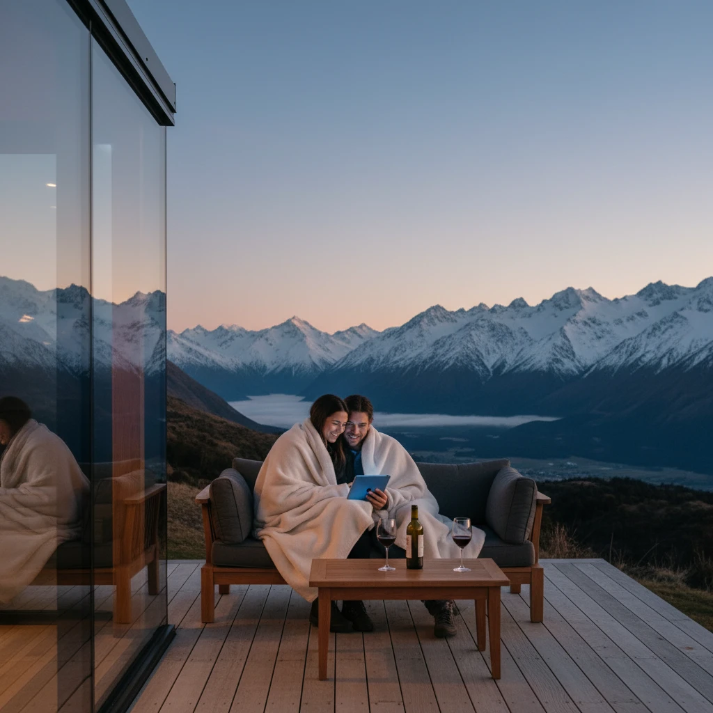Couple enjoying luxury accommodation in Tekapo