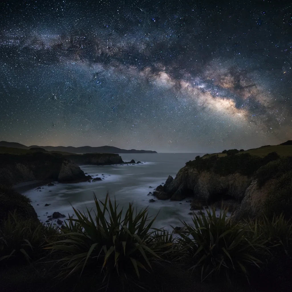 Milky Way galaxy visible over the New Zealand coastline