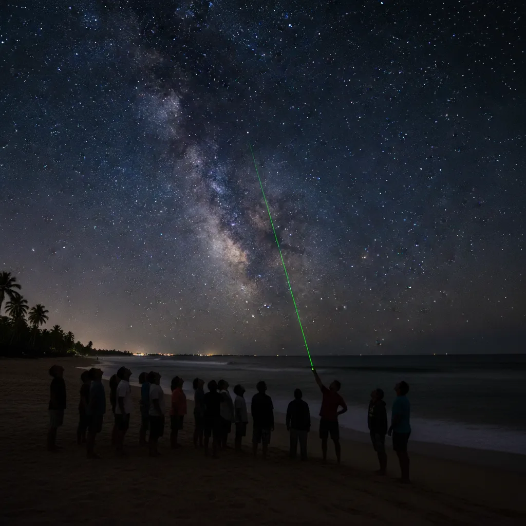 Group stargazing tour pointing at Southern Cross constellation