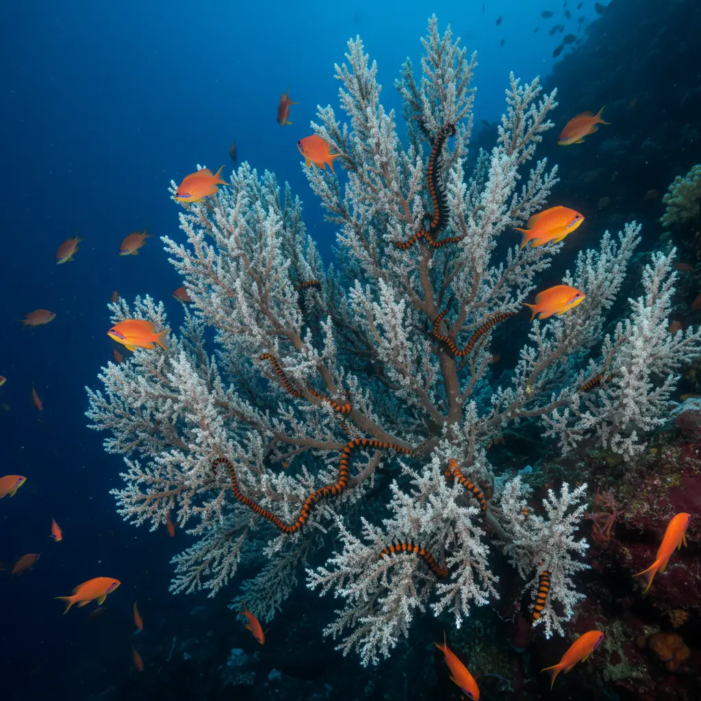 White appearance of living Black Coral trees in Fiordland waters