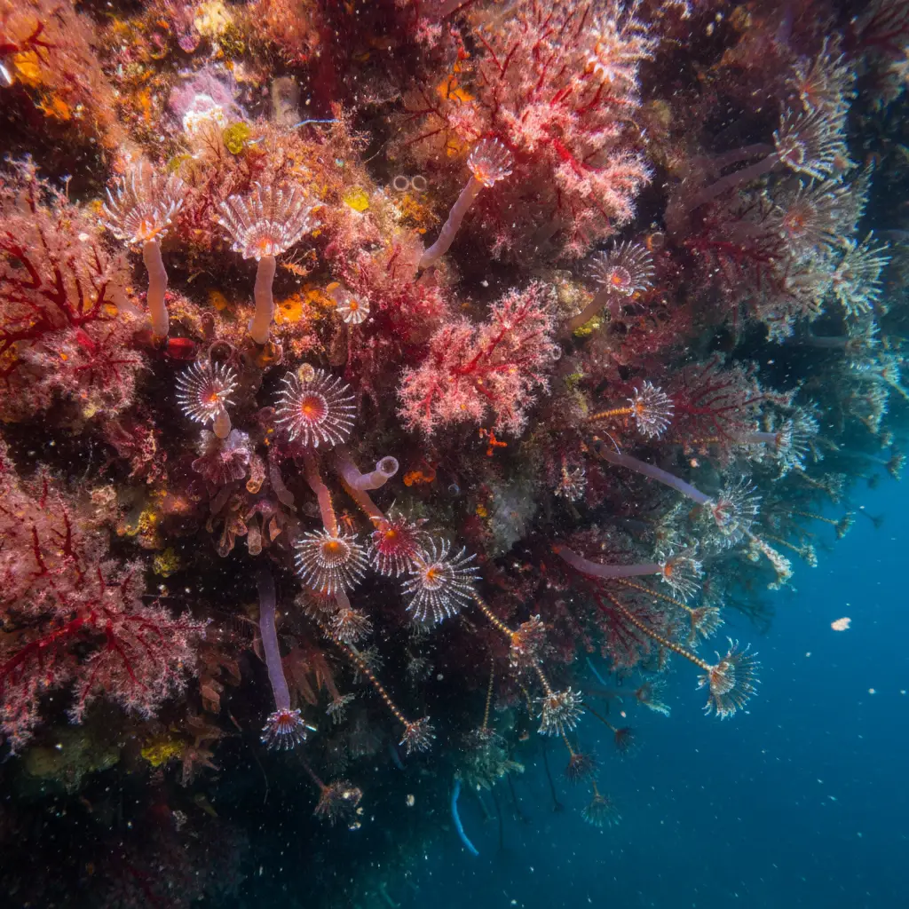 Macro view of delicate invertebrates in a Fiordland China Shop zone