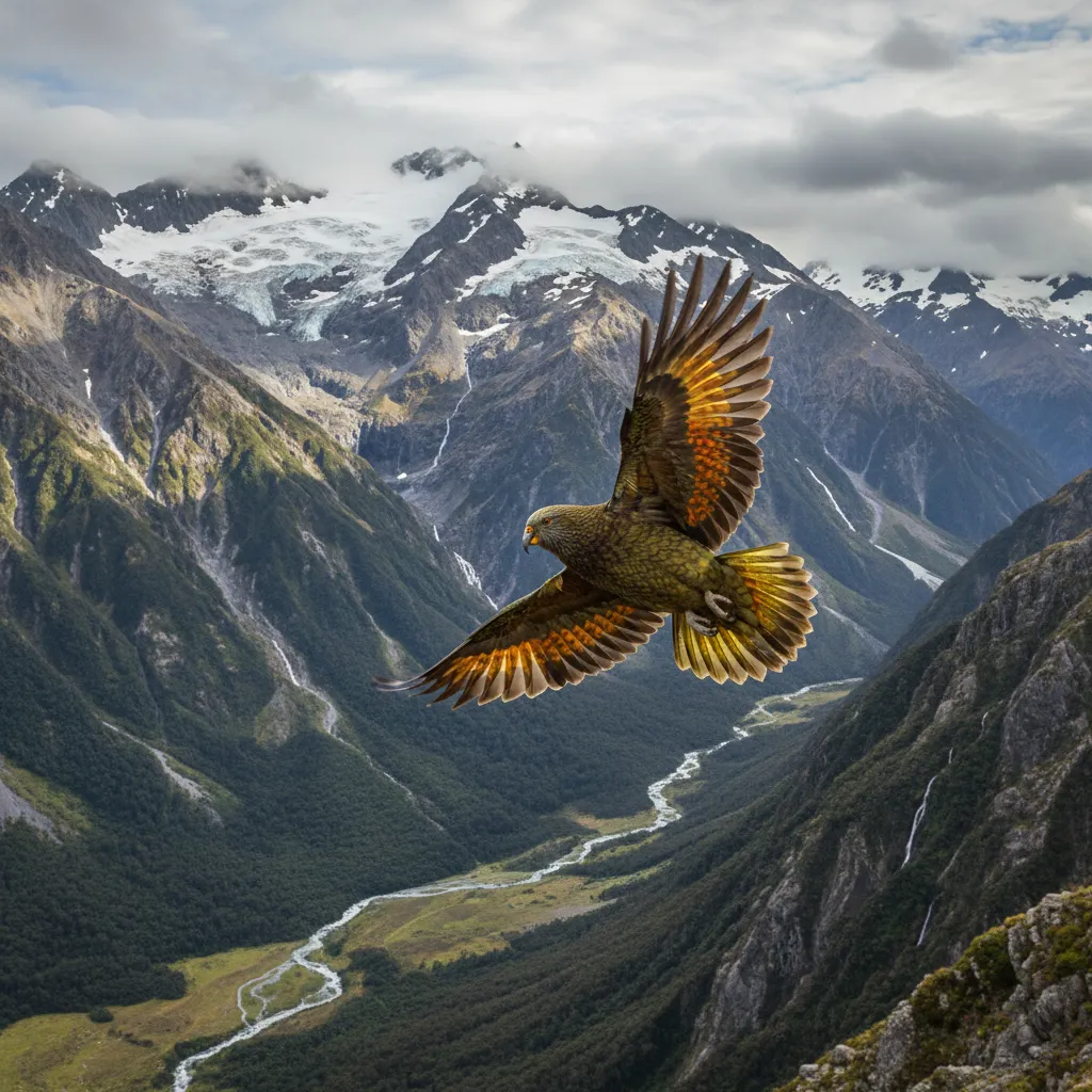 Kea flying in Arthur's Pass National Park