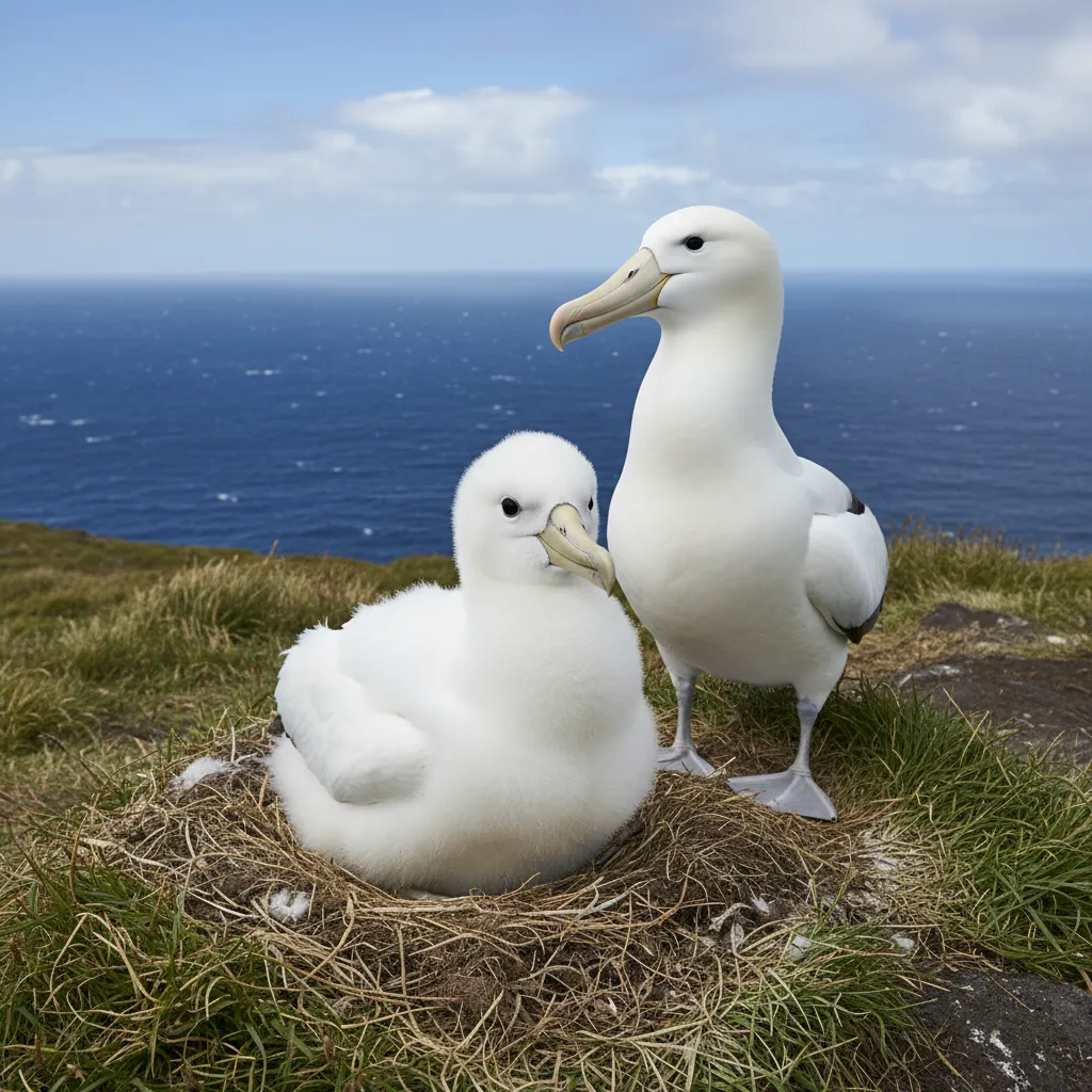 Royal Albatross chick and parent at Taiaroa Head colony