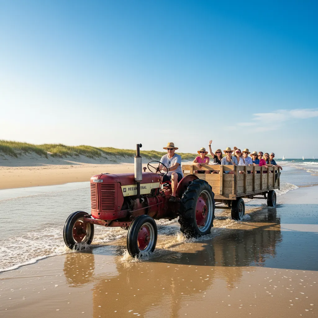 Gannet Beach Adventures tractor tour driving along the surf
