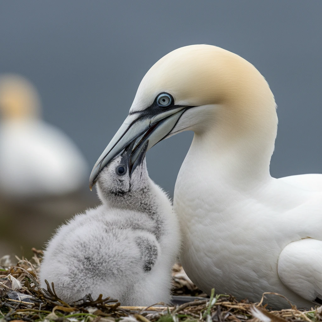 Close up of a Gannet feeding a chick at Cape Kidnappers