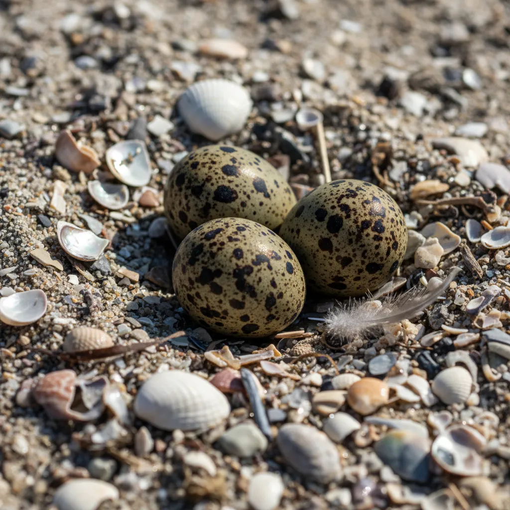 Camouflaged shorebird nest in sand scrape