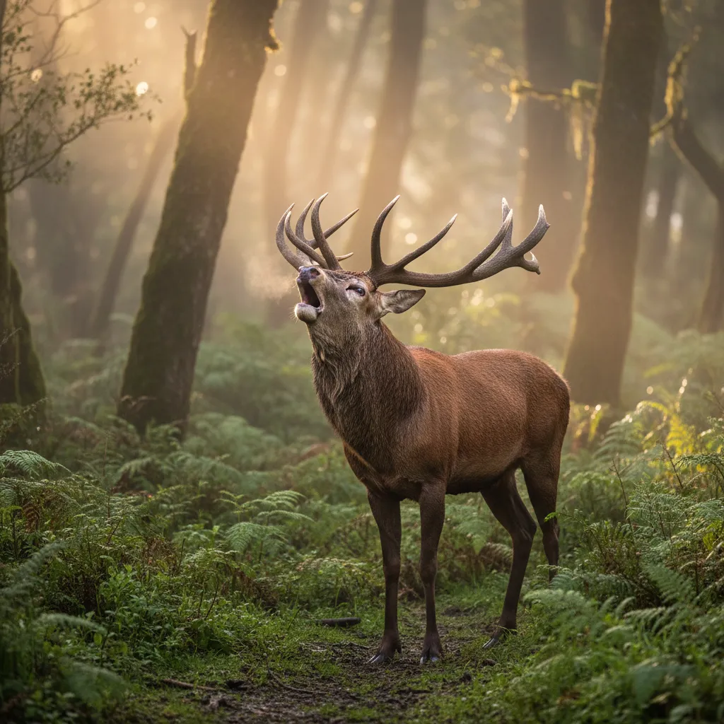Red Stag roaring in the New Zealand bush during autumn