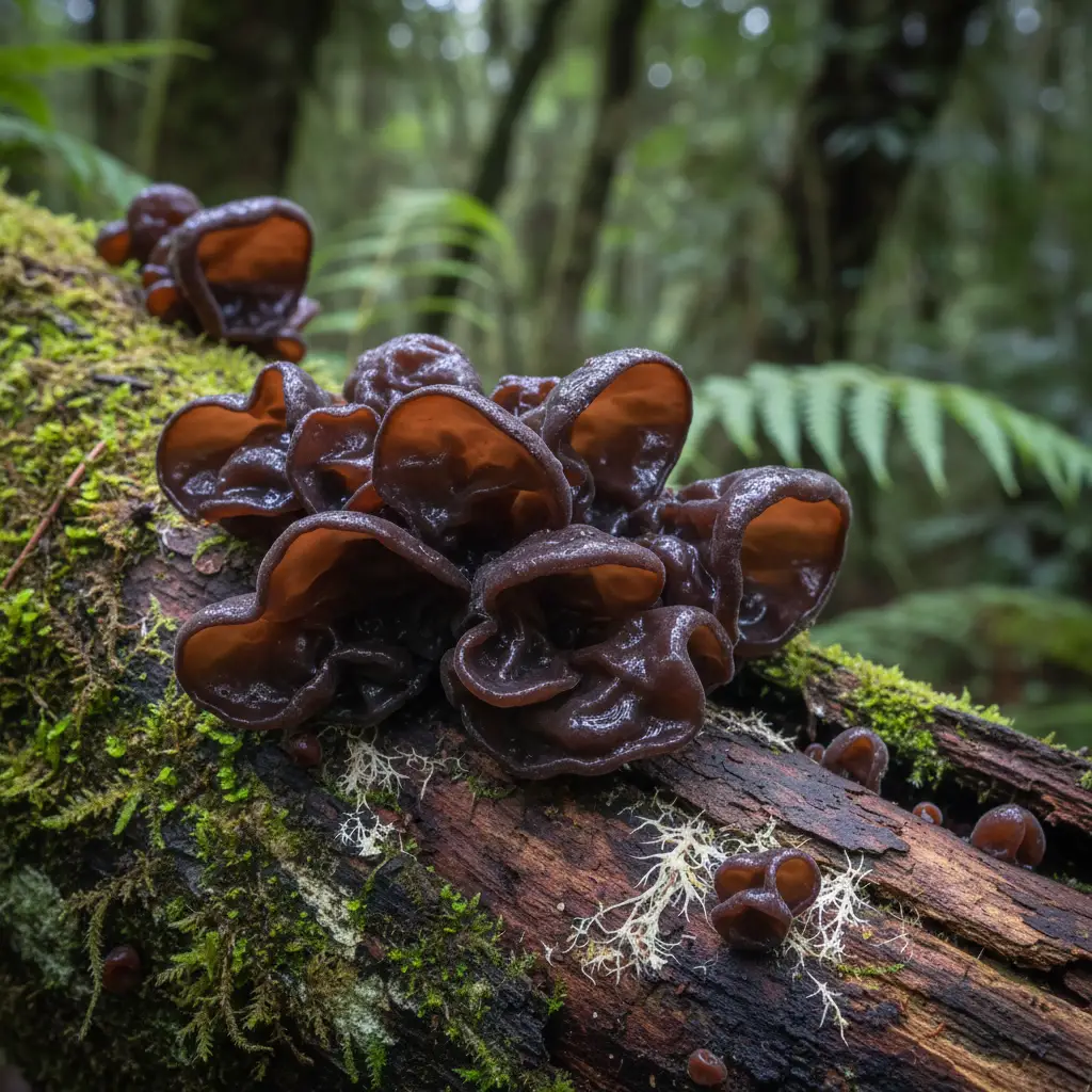 Wood Ear Hakeke fungi growing on native wood