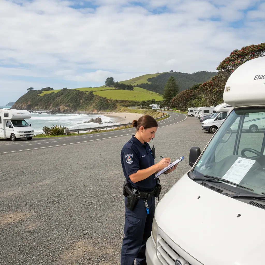 Enforcement officer checking campervan compliance