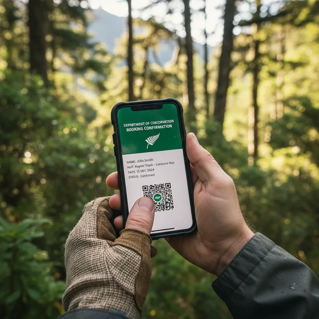 Hiker checking digital DOC pass on smartphone