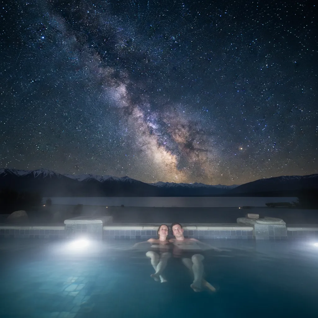 Soak in the Stars experience at Tekapo Springs featuring hot pools and night sky