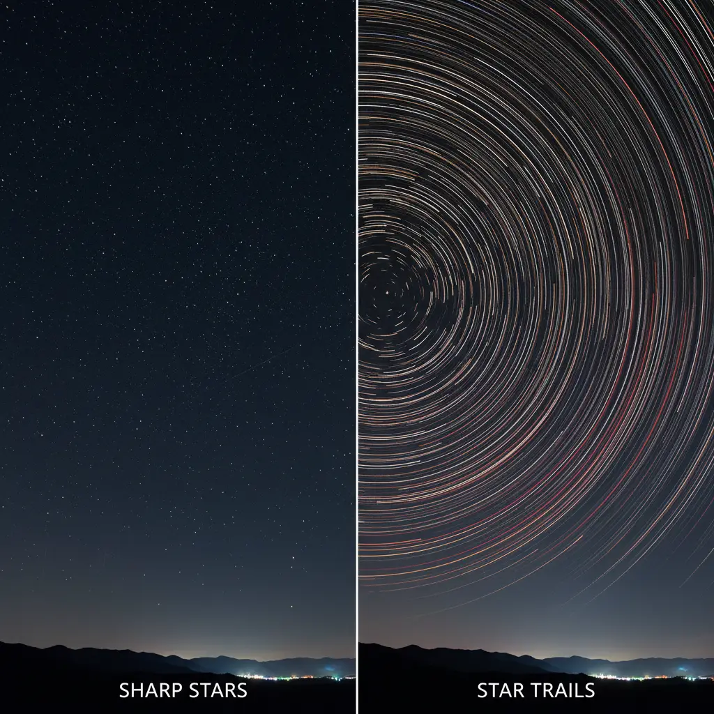Comparison of sharp stars versus star trails based on shutter speed