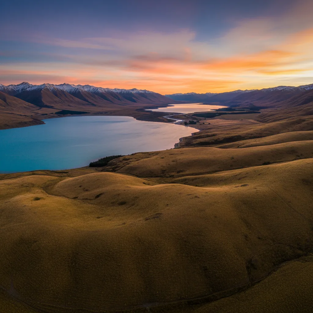 Aerial view of the Mackenzie Basin and Lake Tekapo