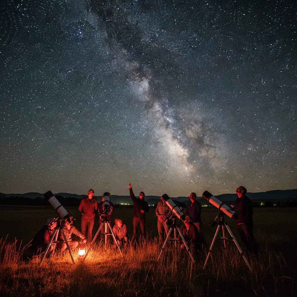 Tourists using telescopes at Star Safari Martinborough