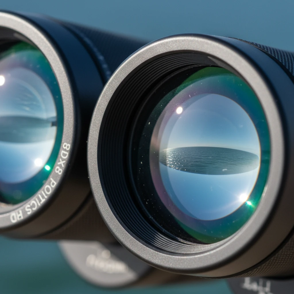 Fully multi-coated binocular lenses reflecting ocean glare