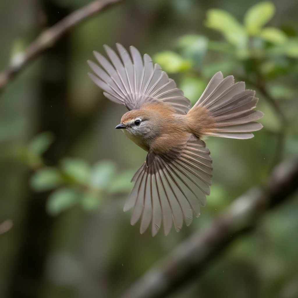 Fantail in flight requiring fast autofocus and stabilization