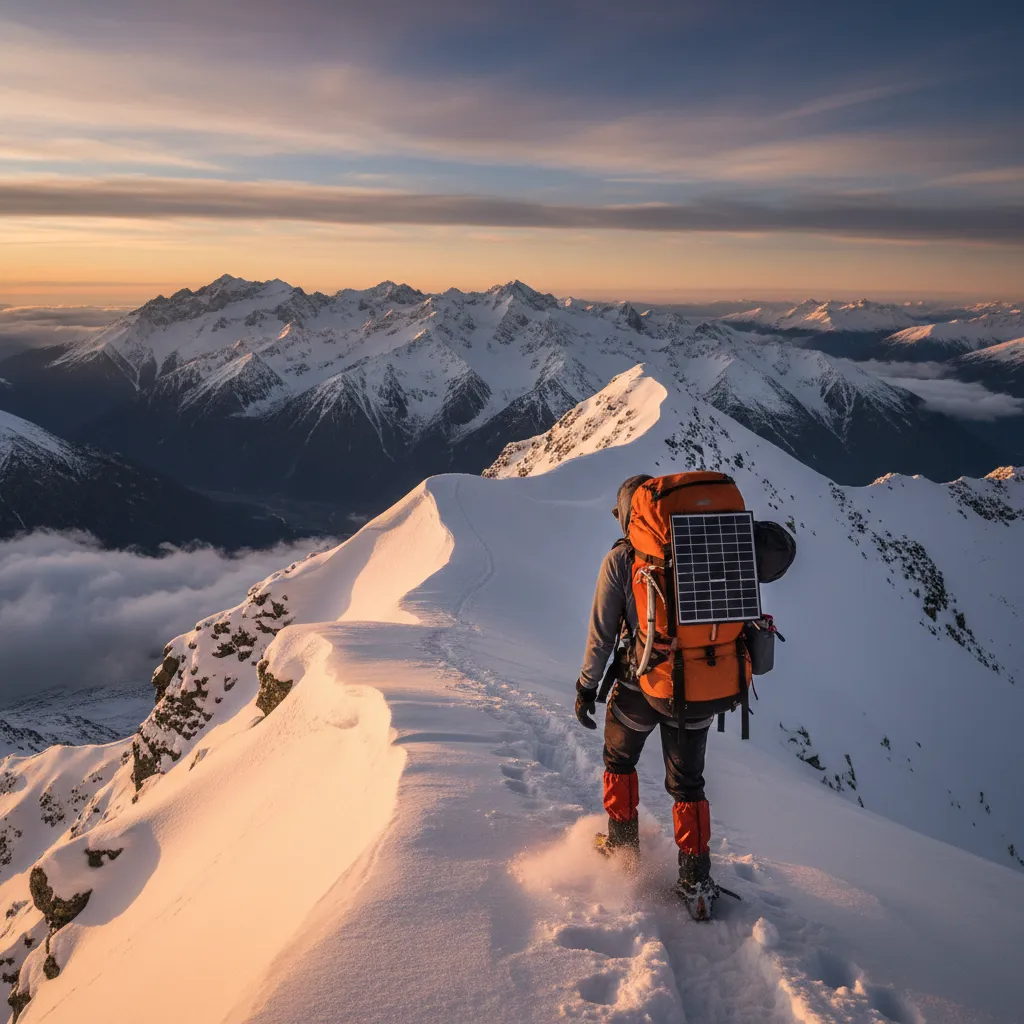 Solar charging while hiking in New Zealand mountains