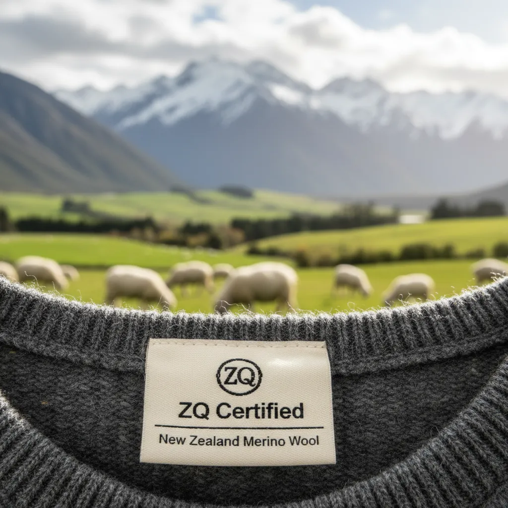 ZQ Certified Merino Wool tag indicating sustainable sourcing